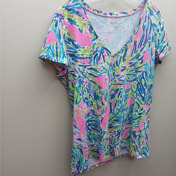 Lilly Pulitzer Women's Palm Reader Print Michele V-Neck Top Multicolor Large - Picture 8 of 8